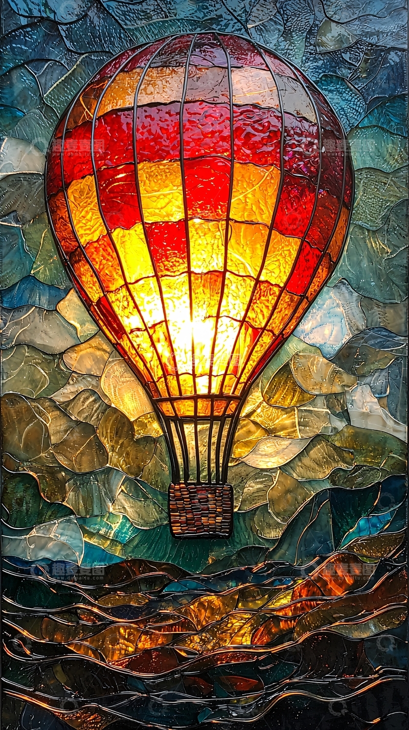 高清大图下载【趣麦麦图】彩色玻璃热气球