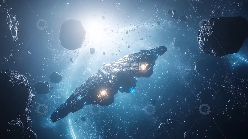 高清大图下载【趣麦麦图】太空飞船陨石带