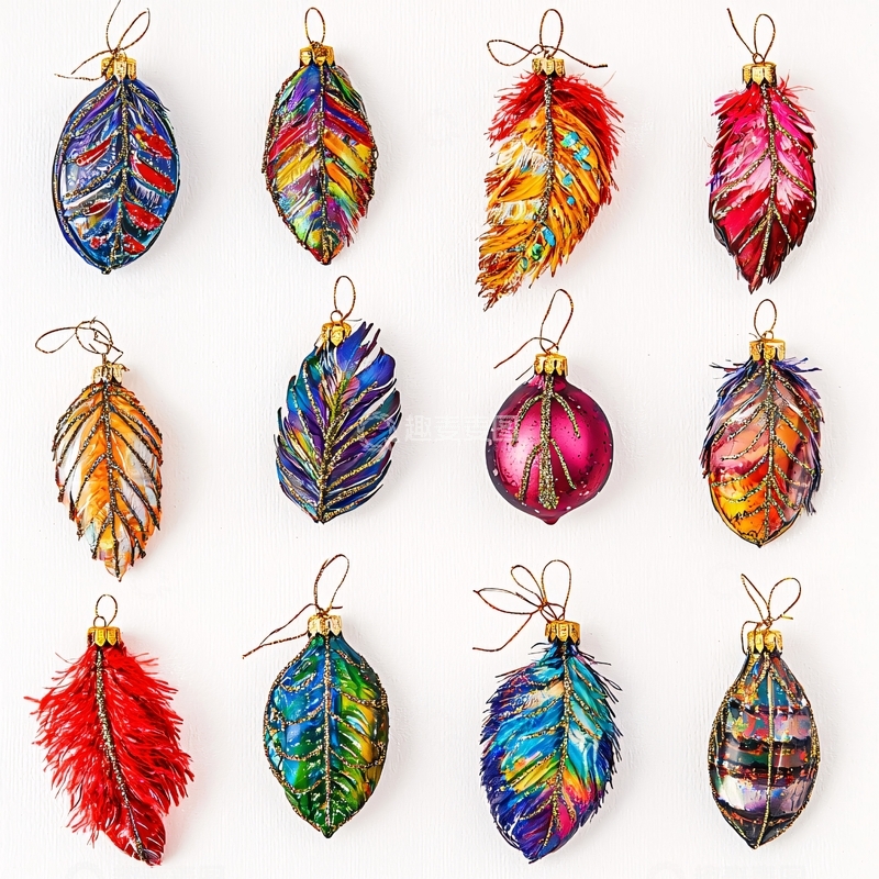 高清大图下载【趣麦麦图】彩色羽毛圣诞挂饰