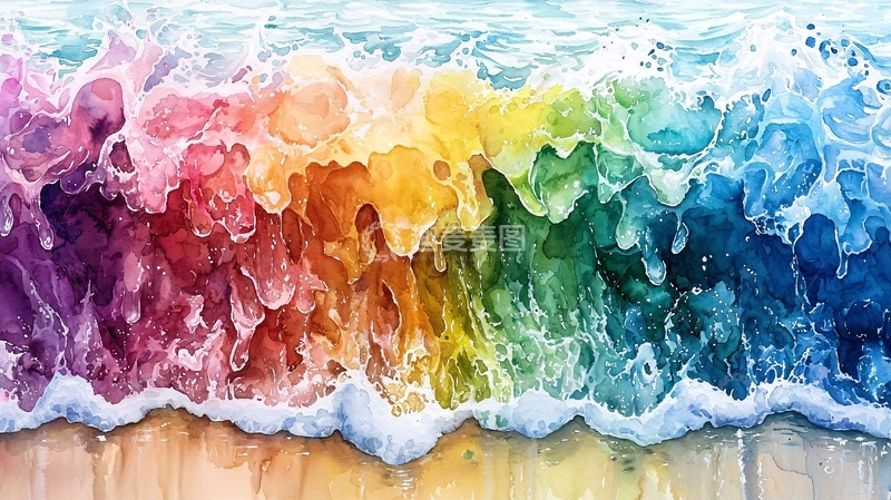 高清大图下载【趣麦麦图】彩色海浪水彩风格