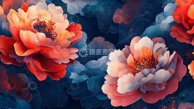 高清大图下载【趣麦麦图】水墨风牡丹花