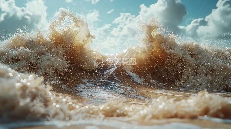 高清大图下载【趣麦麦图】海浪翻滚冲击沙滩