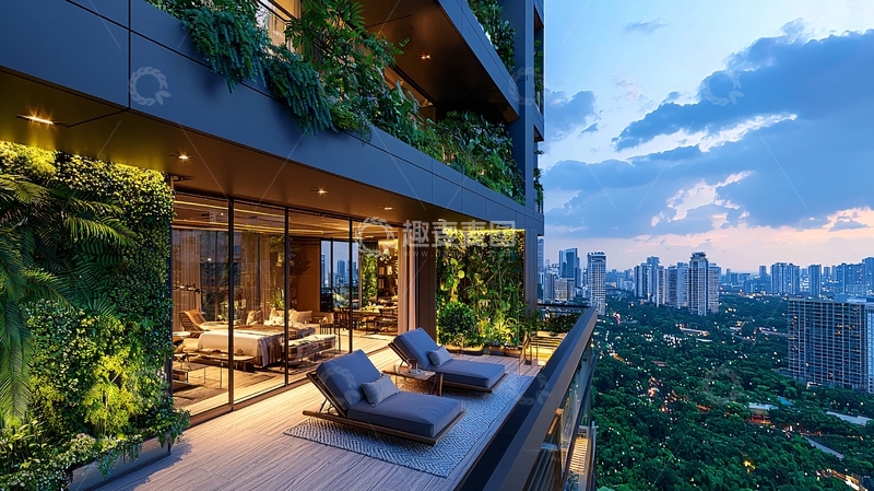 高清大图下载【趣麦麦图】高层公寓阳台夜景