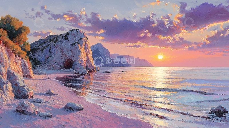 高清大图下载【趣麦麦图】-唯美日落海滩
