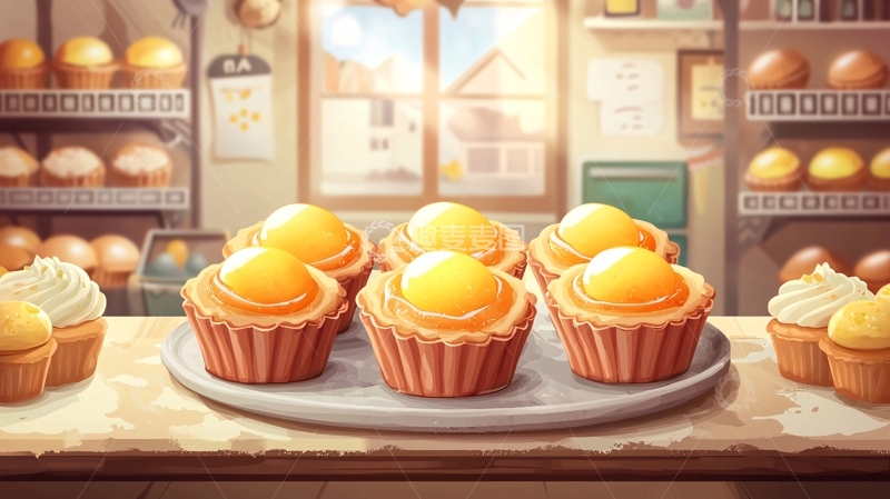 高清大图下载【趣麦麦图】美味蛋挞在温馨面包店