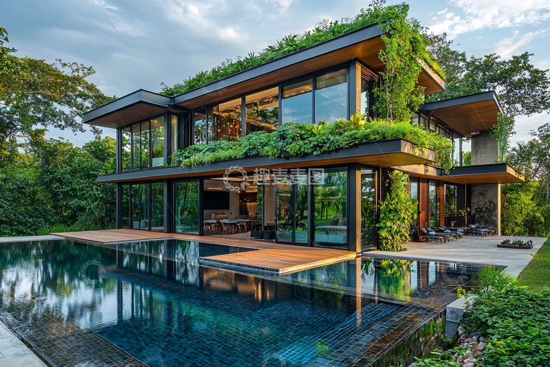 高清大图下载【趣麦麦图】绿色屋顶别墅