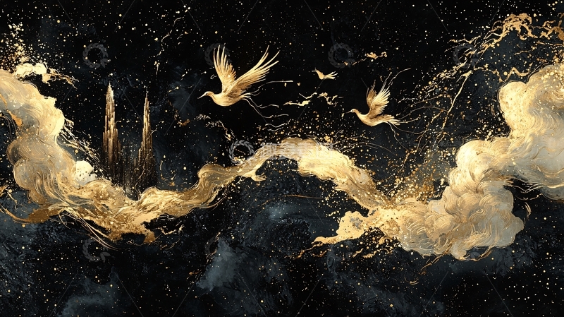 高清大图下载【趣麦麦图】金色液体飞溅白鸽飞舞