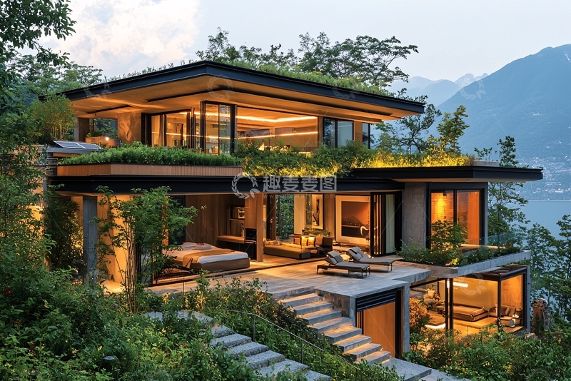 高清大图下载【趣麦麦图】山顶别墅夜景