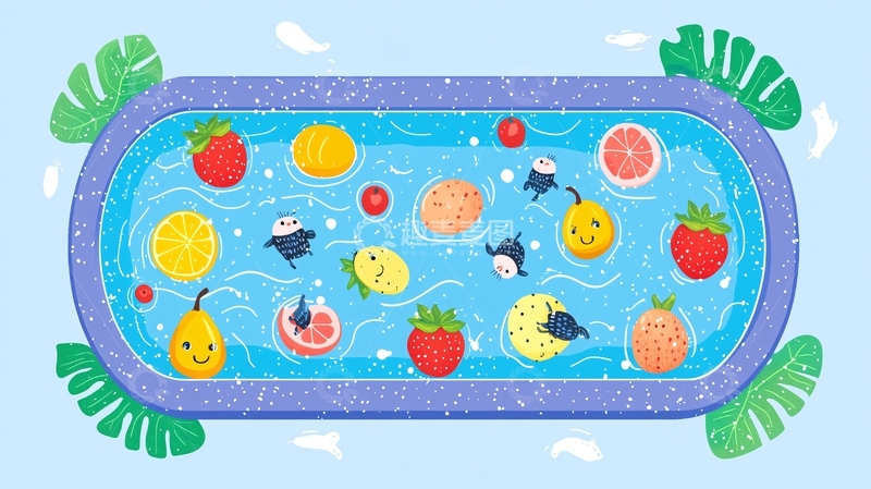 高清大图下载【趣麦麦图】水果泳池卡通图