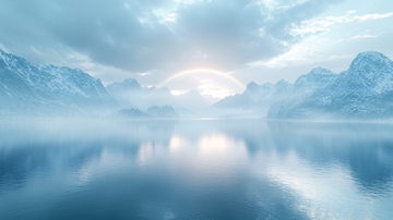 冰雪覆盖的山脉映在湖中