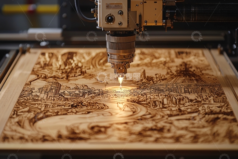 高清大图下载【趣麦麦图】木板雕刻城市景观特写