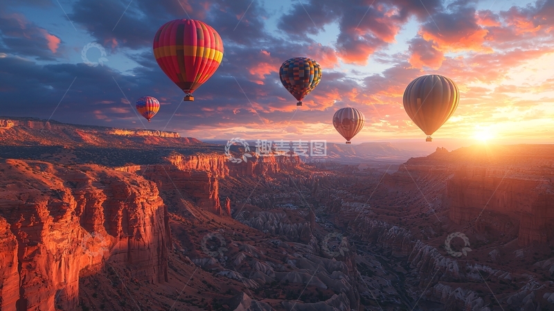高清大图下载【趣麦麦图】热气球飞越峡谷