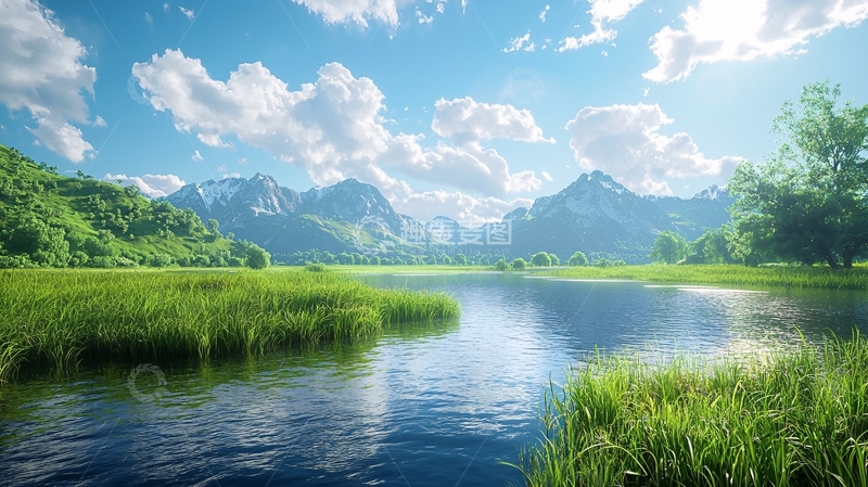 高清大图下载【趣麦麦图】阳光明媚的山水田园风光