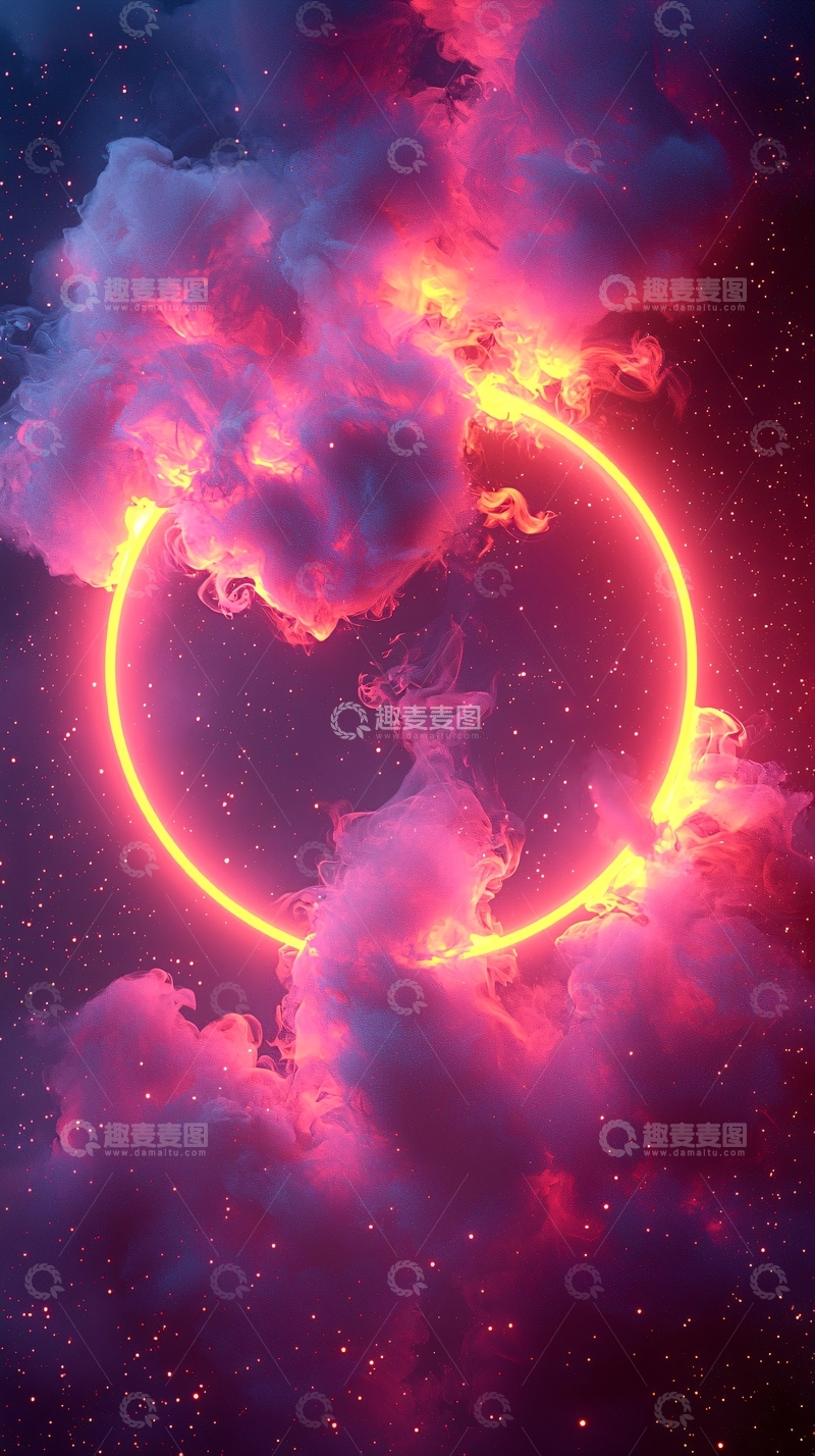 高清大图下载【趣麦麦图】霓虹圆环云雾星空