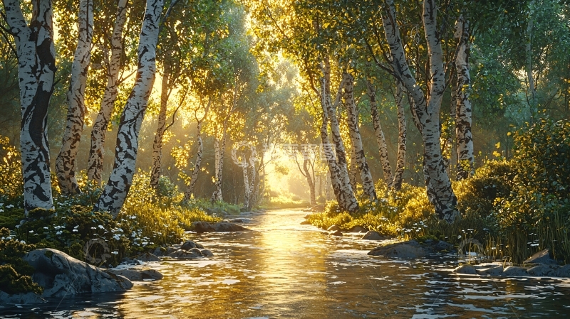 高清大图下载【趣麦麦图】阳光森林小溪