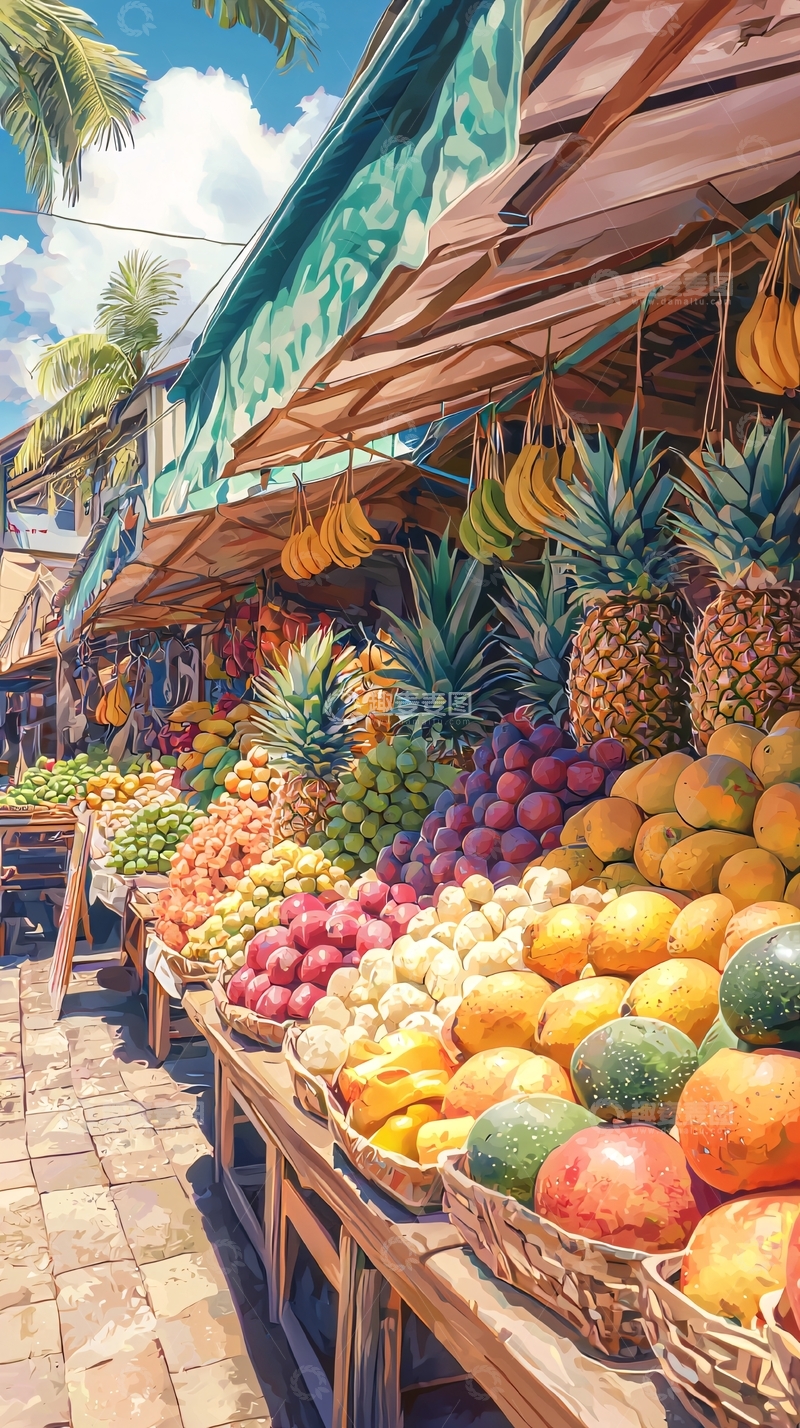 高清大图下载【趣麦麦图】热带水果摊位