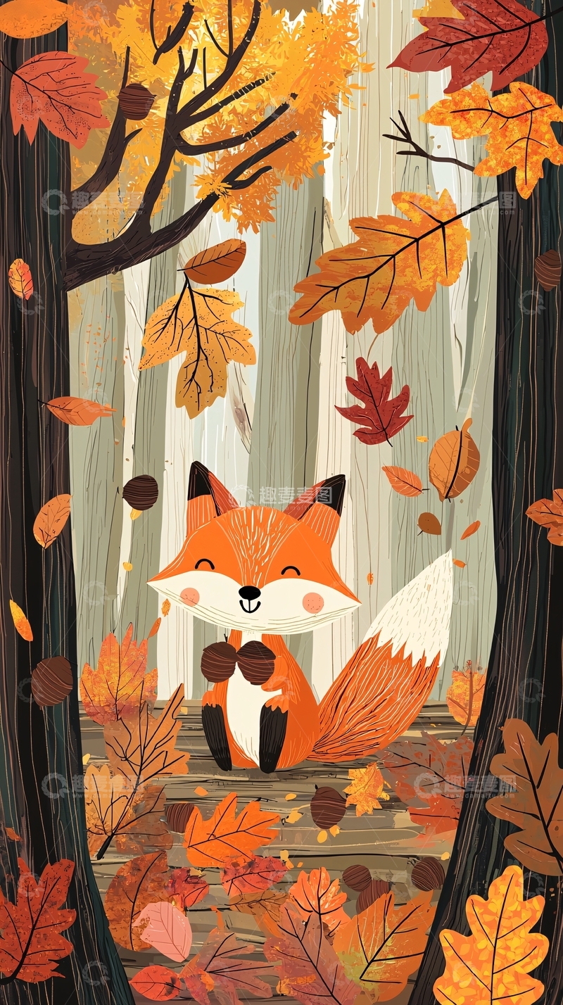 高清大图下载【趣麦麦图】秋天森林小狐狸