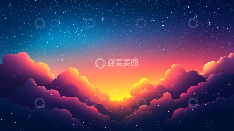 高清大图下载【趣麦麦图】梦幻星空云海日出