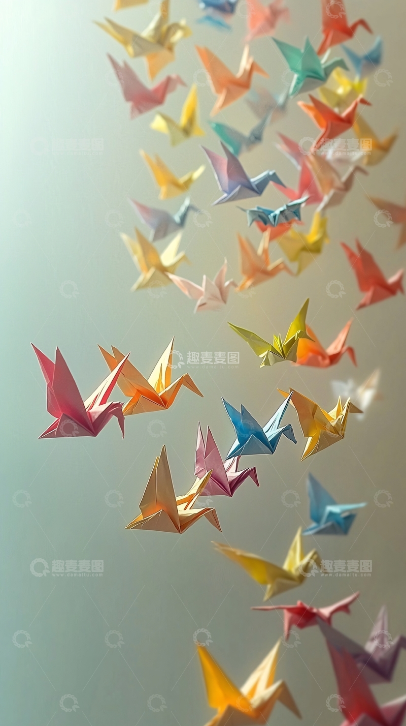 高清大图下载【趣麦麦图】彩色千纸鹤飞舞