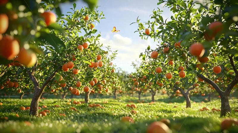 高清大图下载【趣麦麦图】阳光下丰收的橘子园