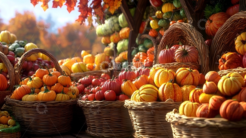 高清大图下载【趣麦麦图】秋季丰收南瓜篮子