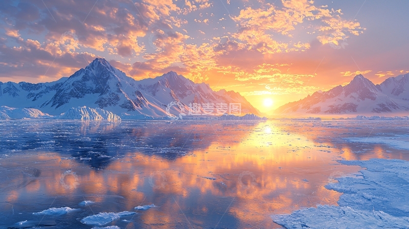 高清大图下载【趣麦麦图】极地雪山日落