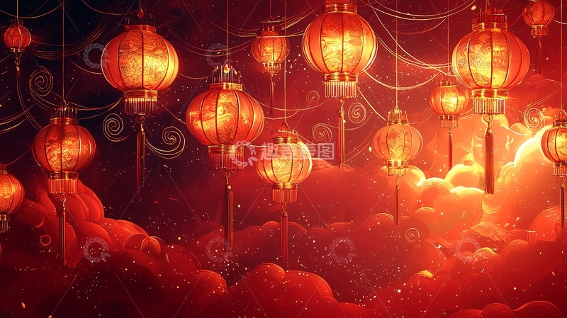 高清大图下载【趣麦麦图】红灯笼梦幻背景图