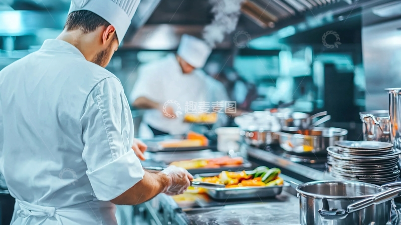 高清大图下载【趣麦麦图】餐厅厨房忙碌场景