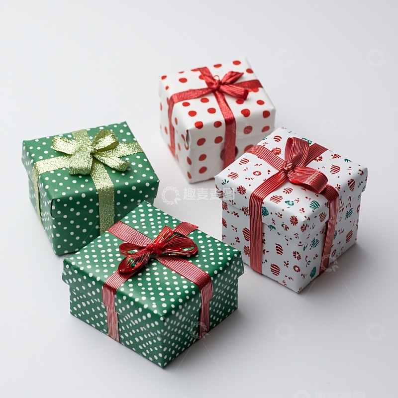 高清大图下载【趣麦麦图】四个带蝴蝶结的礼品盒