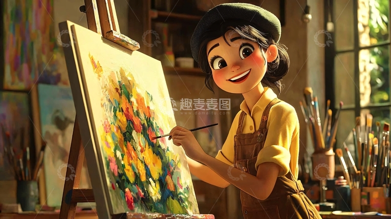 高清大图下载【趣麦麦图】快乐的女孩绘画