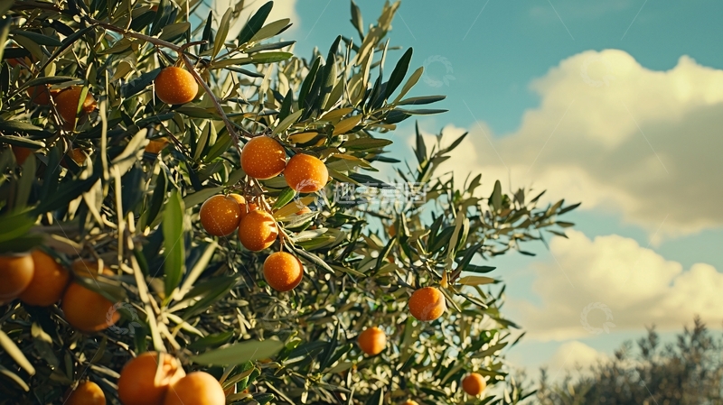高清大图下载【趣麦麦图】阳光下枝繁叶茂的橘子树