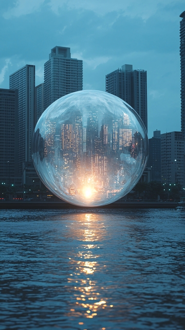 玻璃球城市倒影