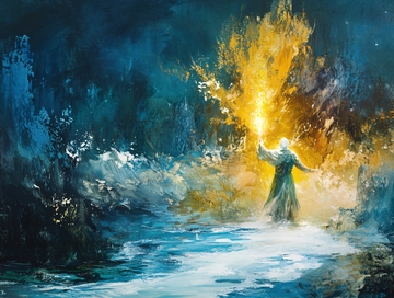 黑暗中神秘人物燃起火焰