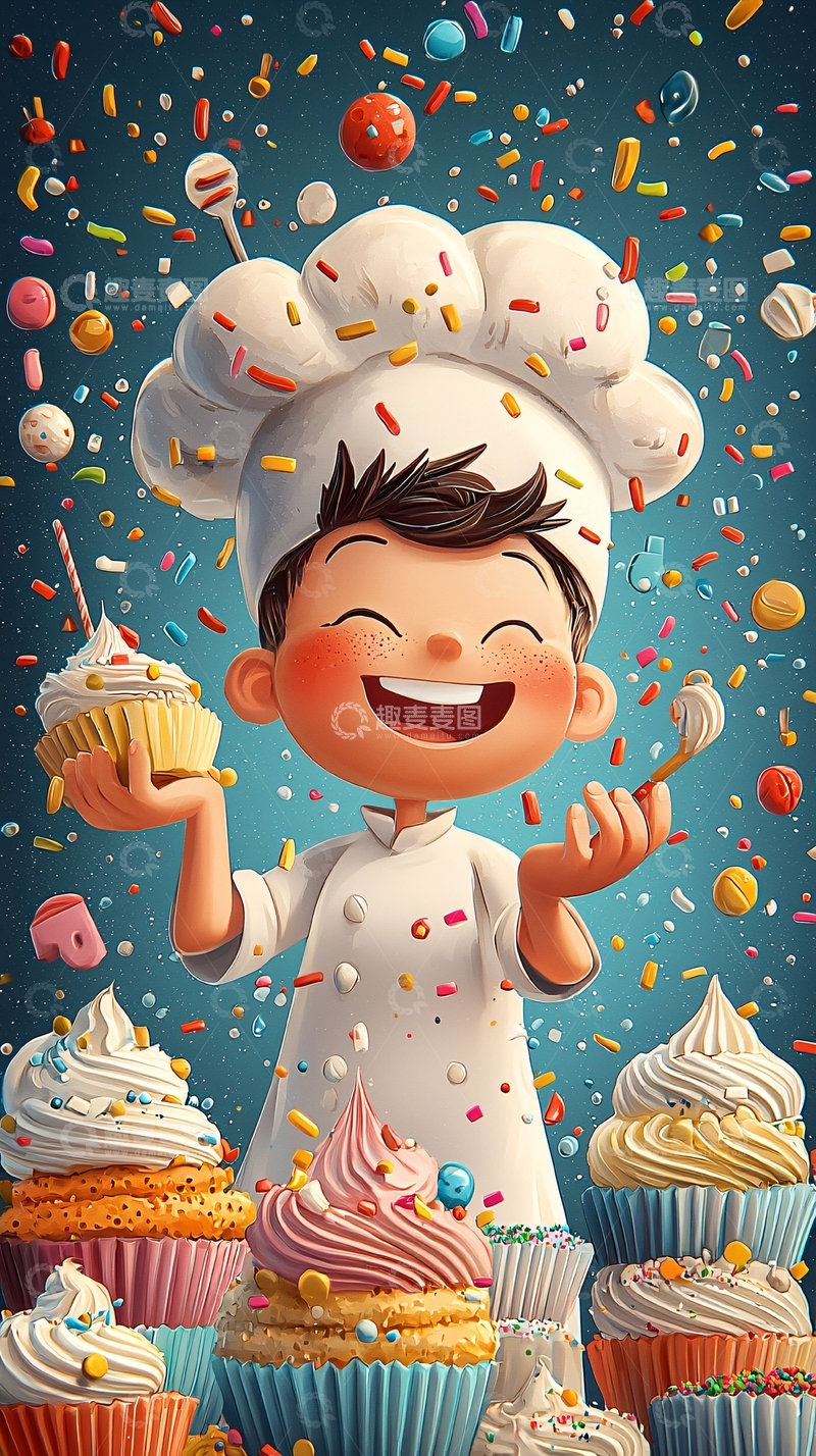 高清大图下载【趣麦麦图】快乐厨师与纸杯蛋糕