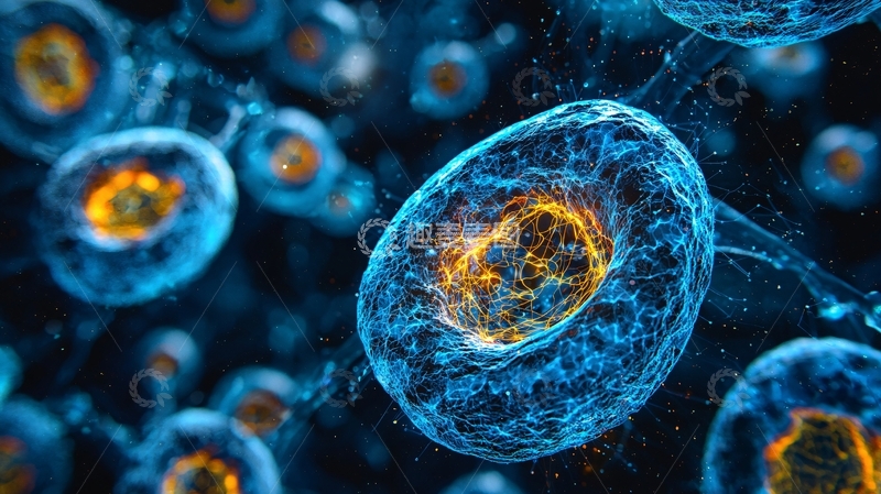 蓝色发光细胞显微图像