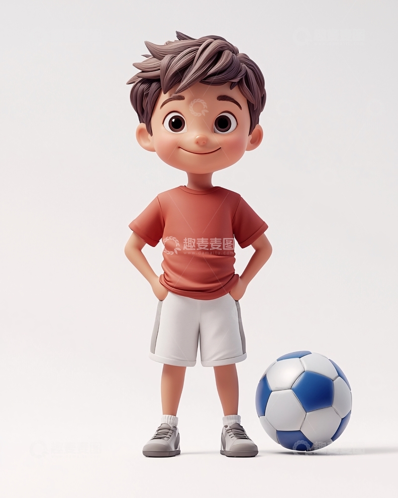高清大图下载【趣麦麦图】可爱卡通男孩足球
