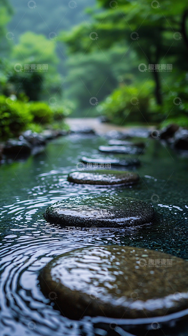 高清大图下载【趣麦麦图】雨后溪流石板路