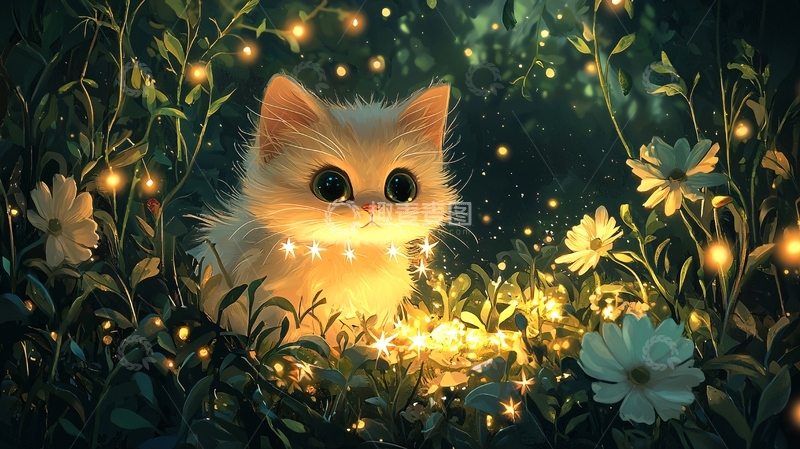 高清大图下载【趣麦麦图】萤火虫猫咪