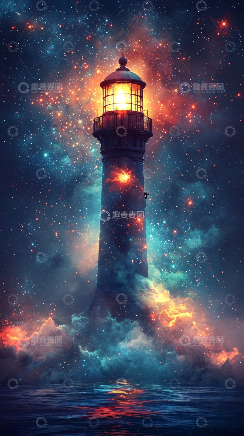 高清大图下载【趣麦麦图】星空下的灯塔