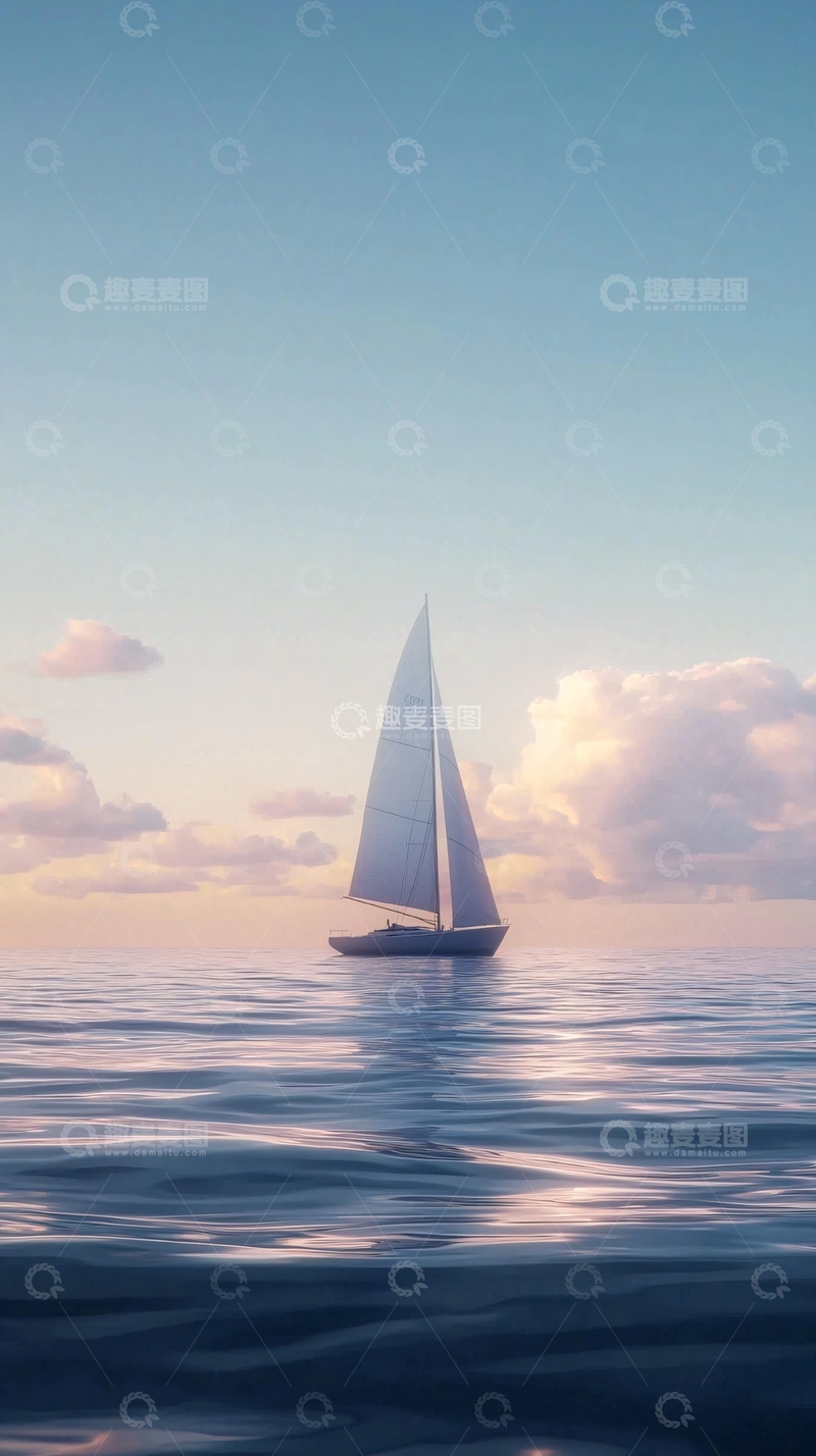 高清大图下载【趣麦麦图】平静海面上的单桅帆船