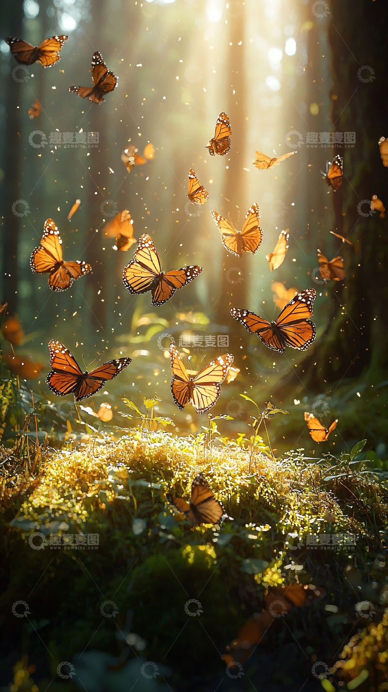 高清大图下载【趣麦麦图】梦幻森林蝴蝶飞舞