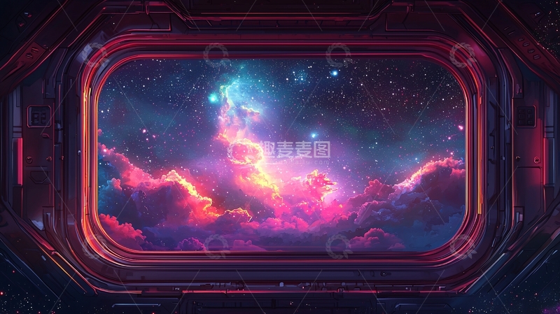 高清大图下载【趣麦麦图】宇宙飞船舷窗外的星云