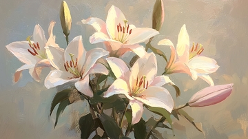 白色百合花束绘画