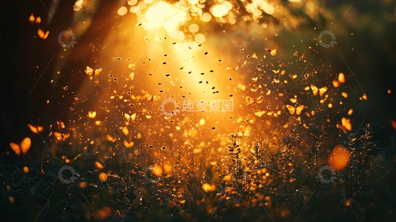 高清大图下载【趣麦麦图】阳光洒在飞舞的蝴蝶上