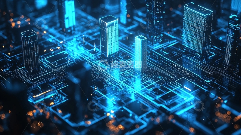 高清大图下载【趣麦麦图】蓝色科技感城市电路