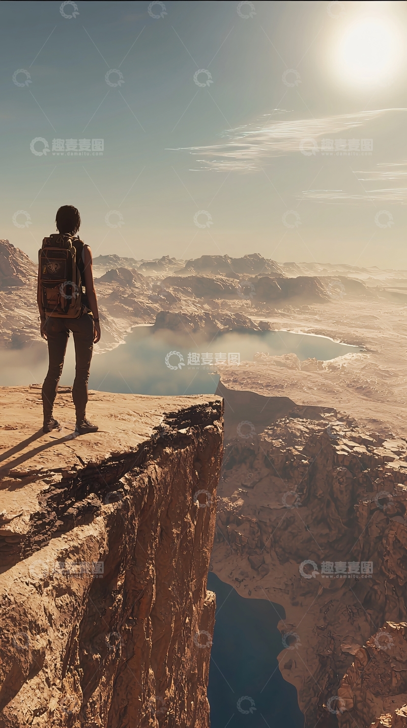 高清大图下载【趣麦麦图】独自一人在悬崖边远眺