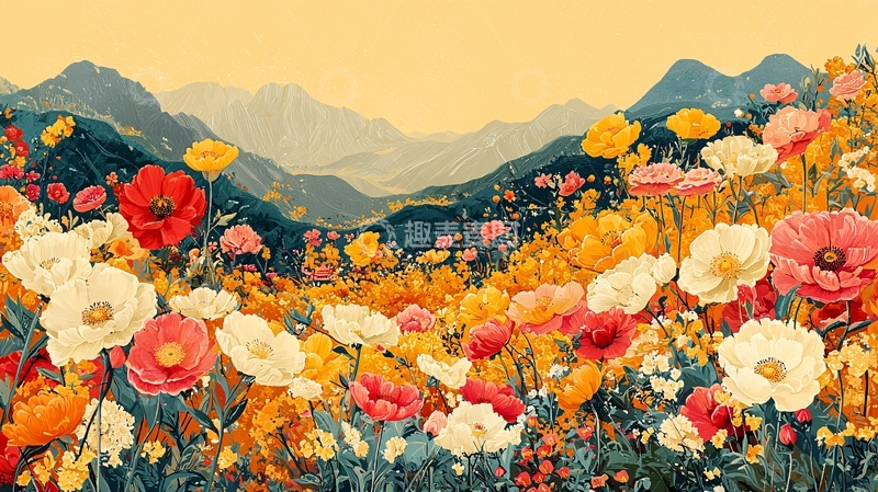 高清大图下载【趣麦麦图】山峦花海