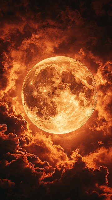 燃烧的红月与乌云