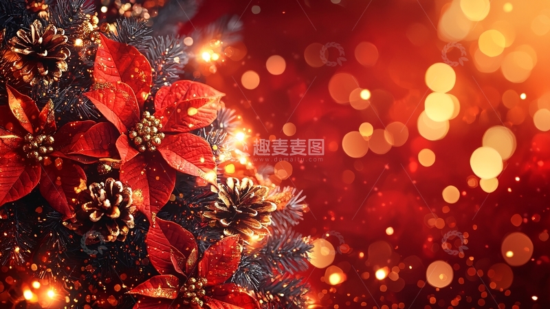 高清大图下载【趣麦麦图】圣诞节红色系花环背景