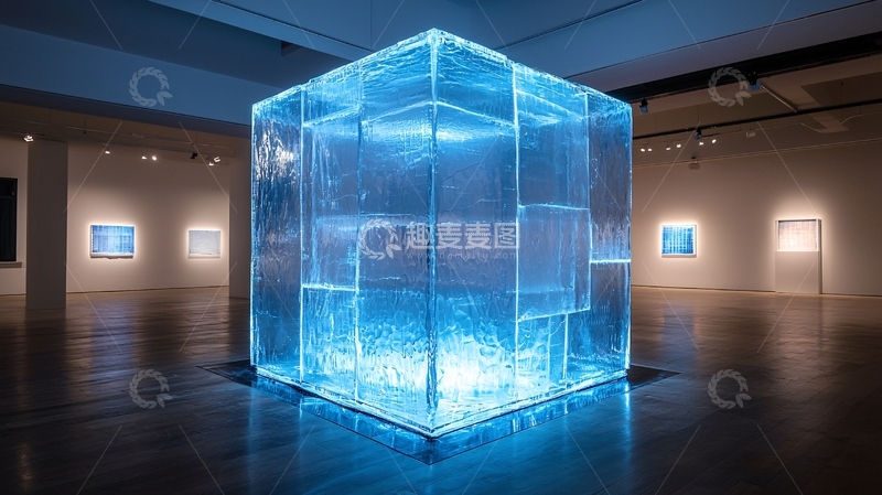 高清大图下载【趣麦麦图】透明蓝色立方体艺术装置
